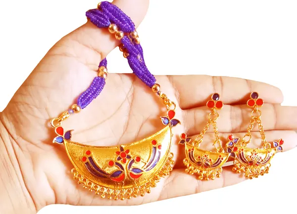 Assamese_Traditional_Gold_Plated_Red_Blue_Colour_Joonbiri_Tassel_Jewellery_Set_For_Women
